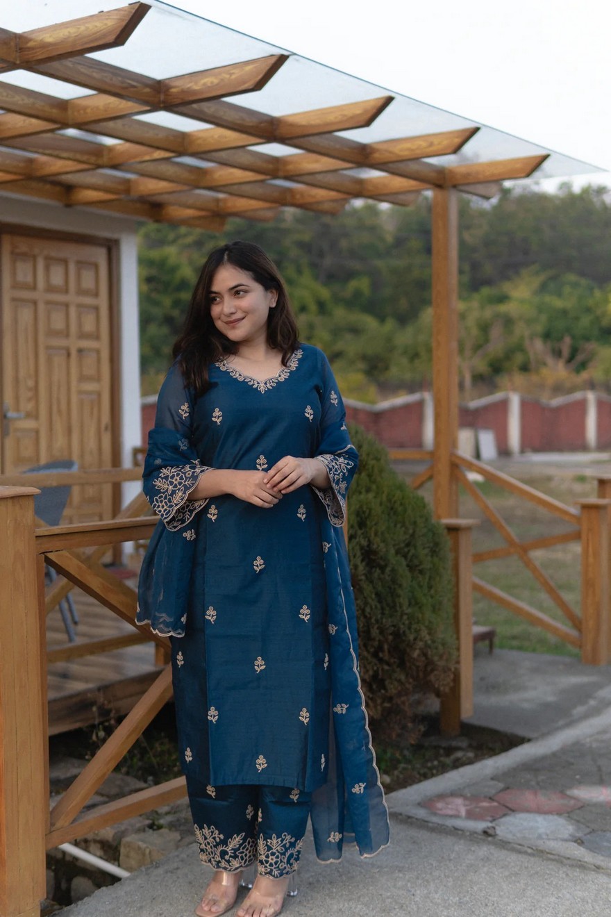 Lucious Blue Designer Embroidered Work Salwar Suit