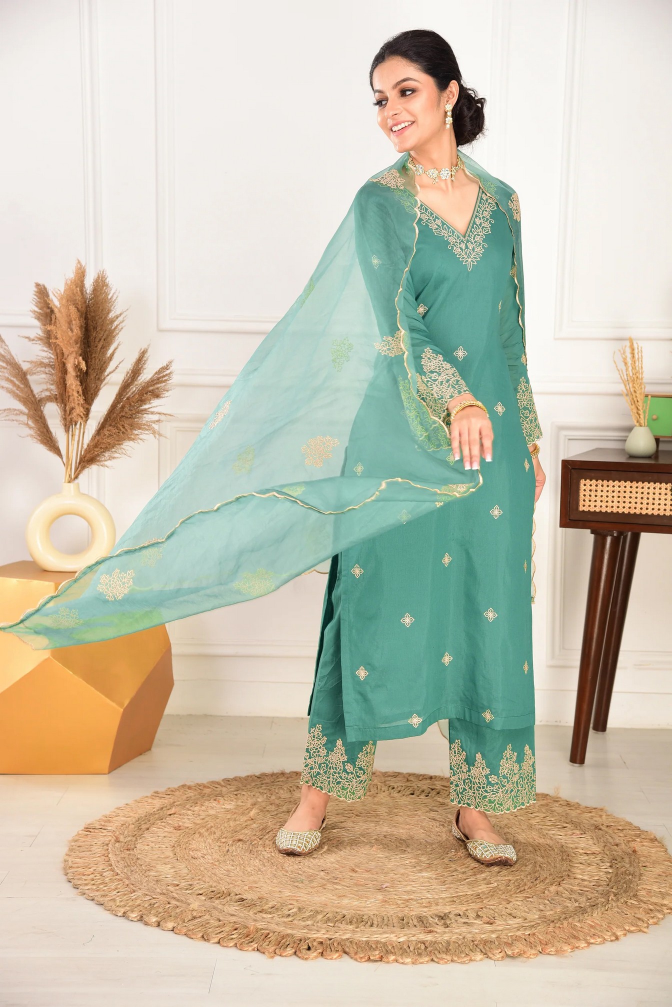 Lucious Green Designer Embroidered Work Salwar Suit