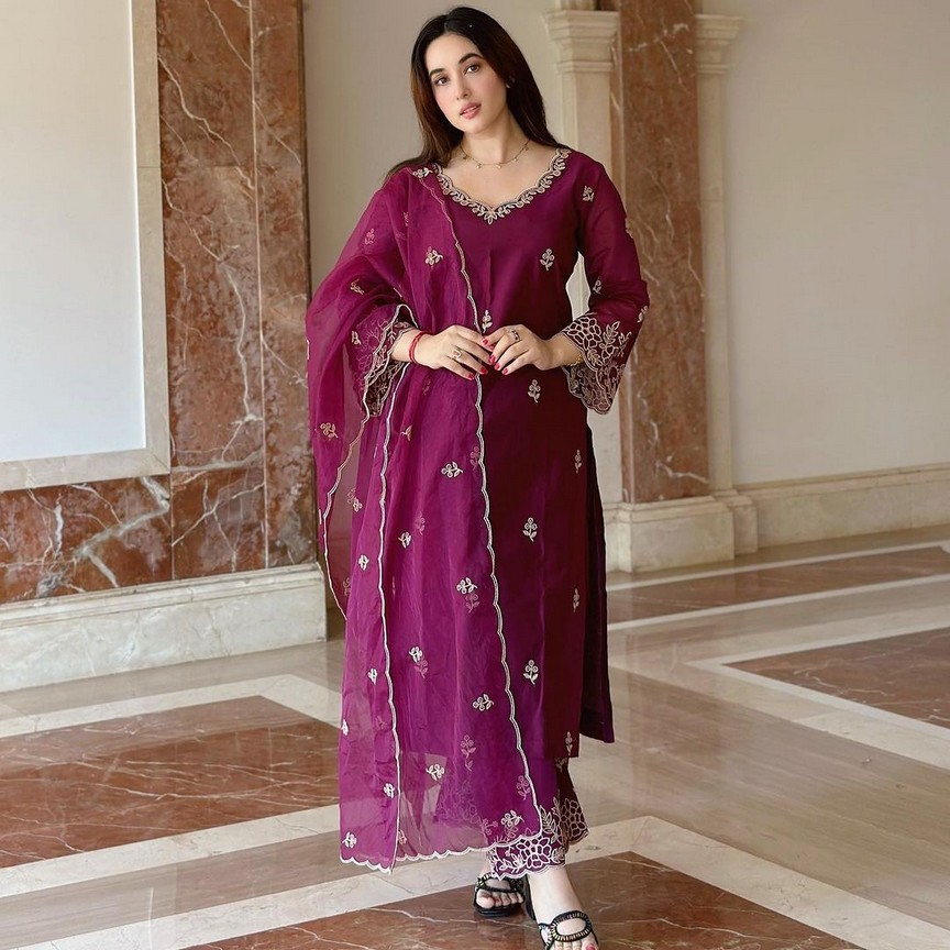 Lucious Wine Designer Embroidered Work Salwar Suit